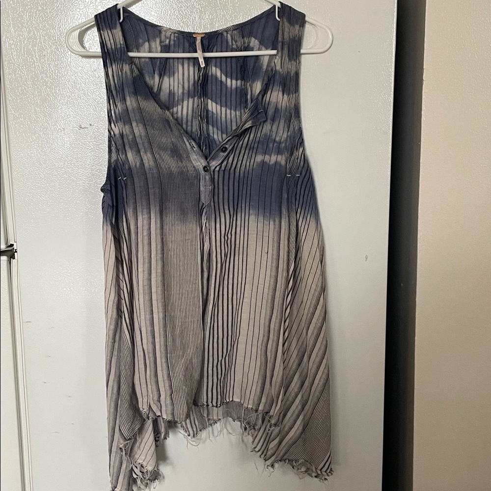 Free People XS Oversized Blue Sky Vibes Tank Gypsy Soul Flowy Hippie